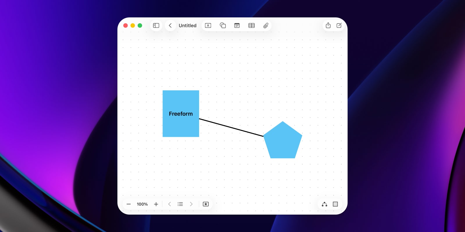 Screenshot of Apple Freeform canvas with sticky notes and sketches