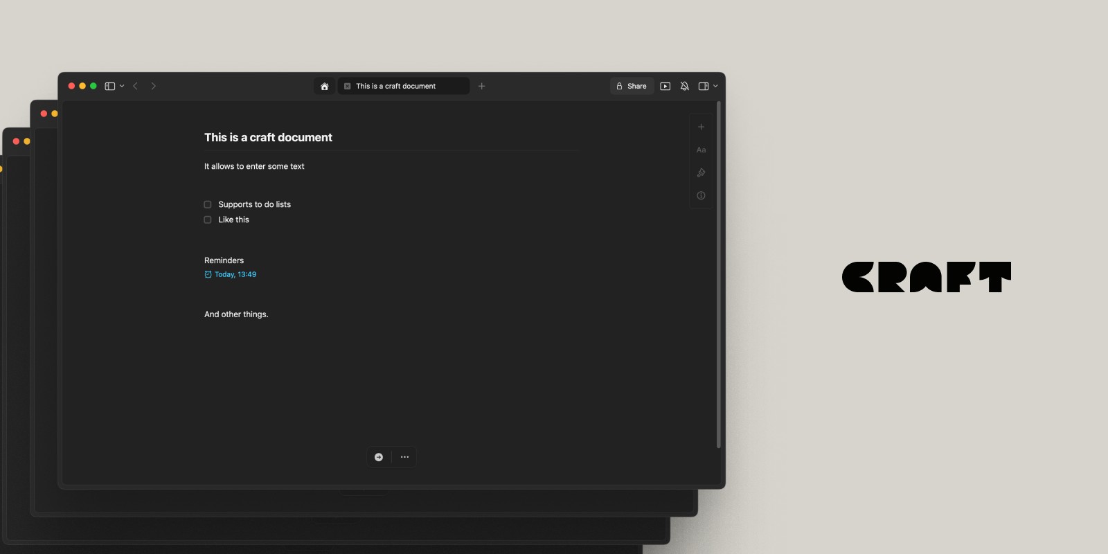 Screenshot of Craft open on a Mac showing a beautifully formatted document with cards