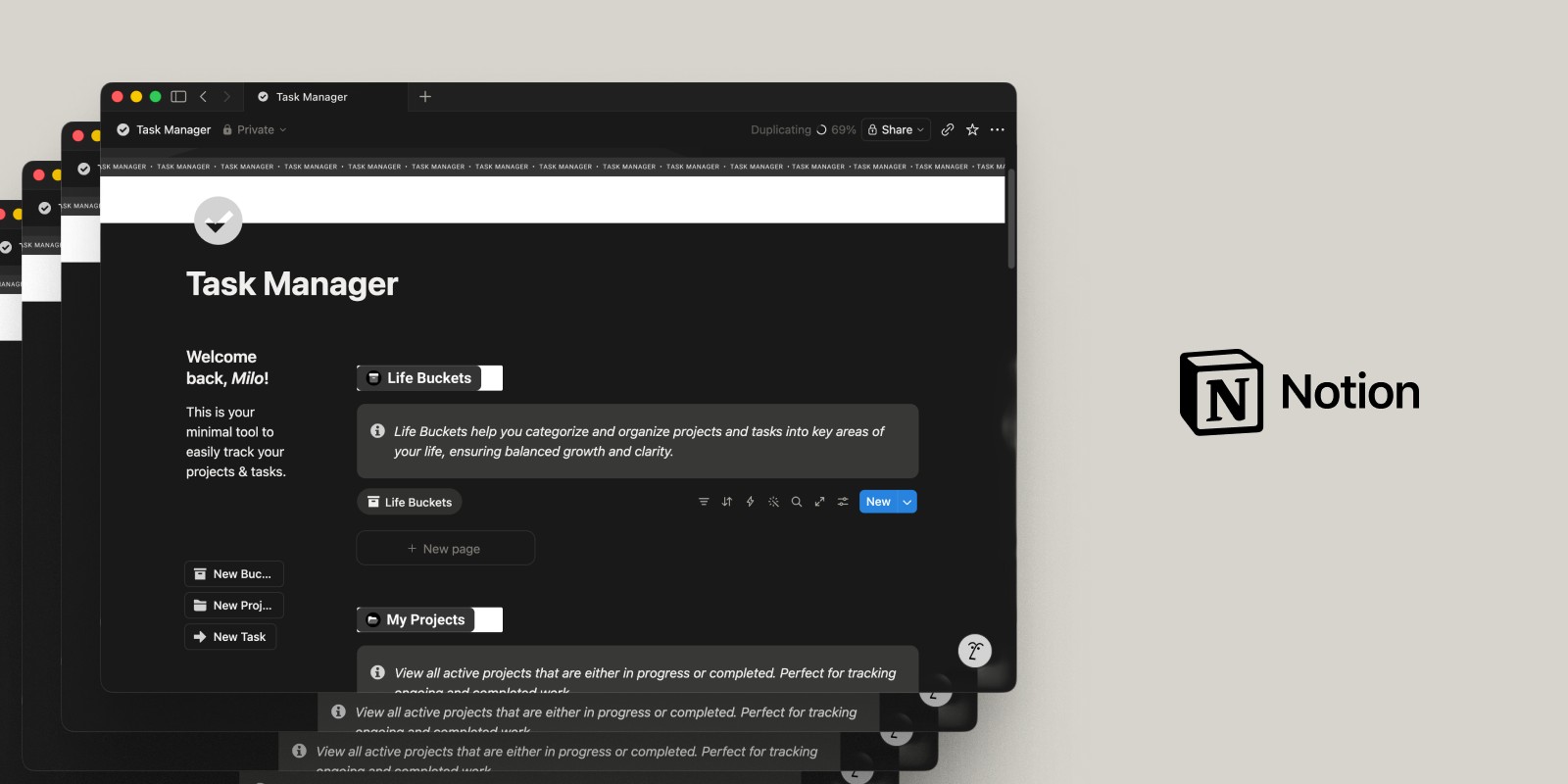 Screenshot of Notion open on a Mac showing a database view and sidebar