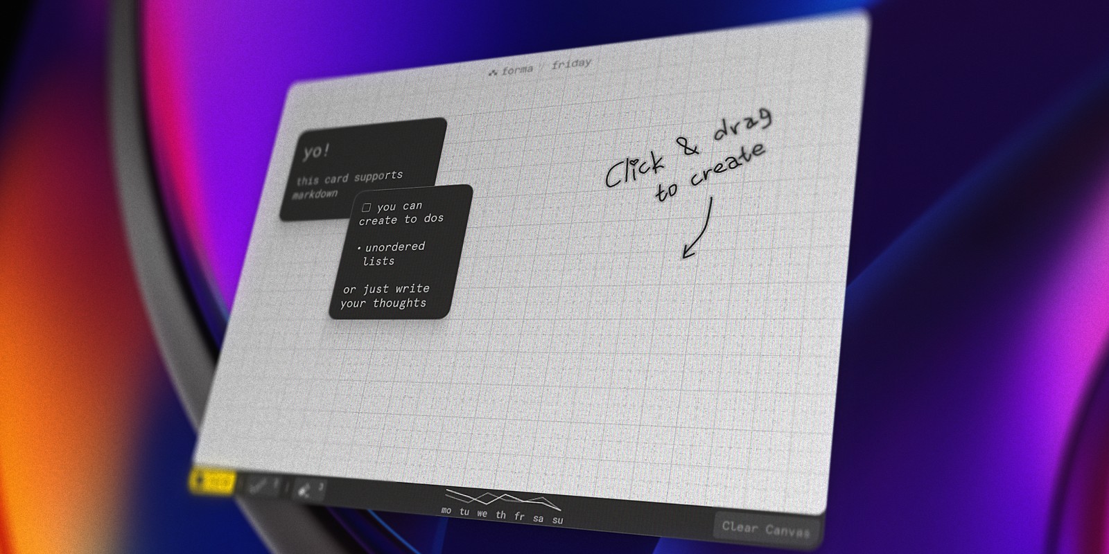 Forma app opened on a canvas with notes and task cards arranged spatially