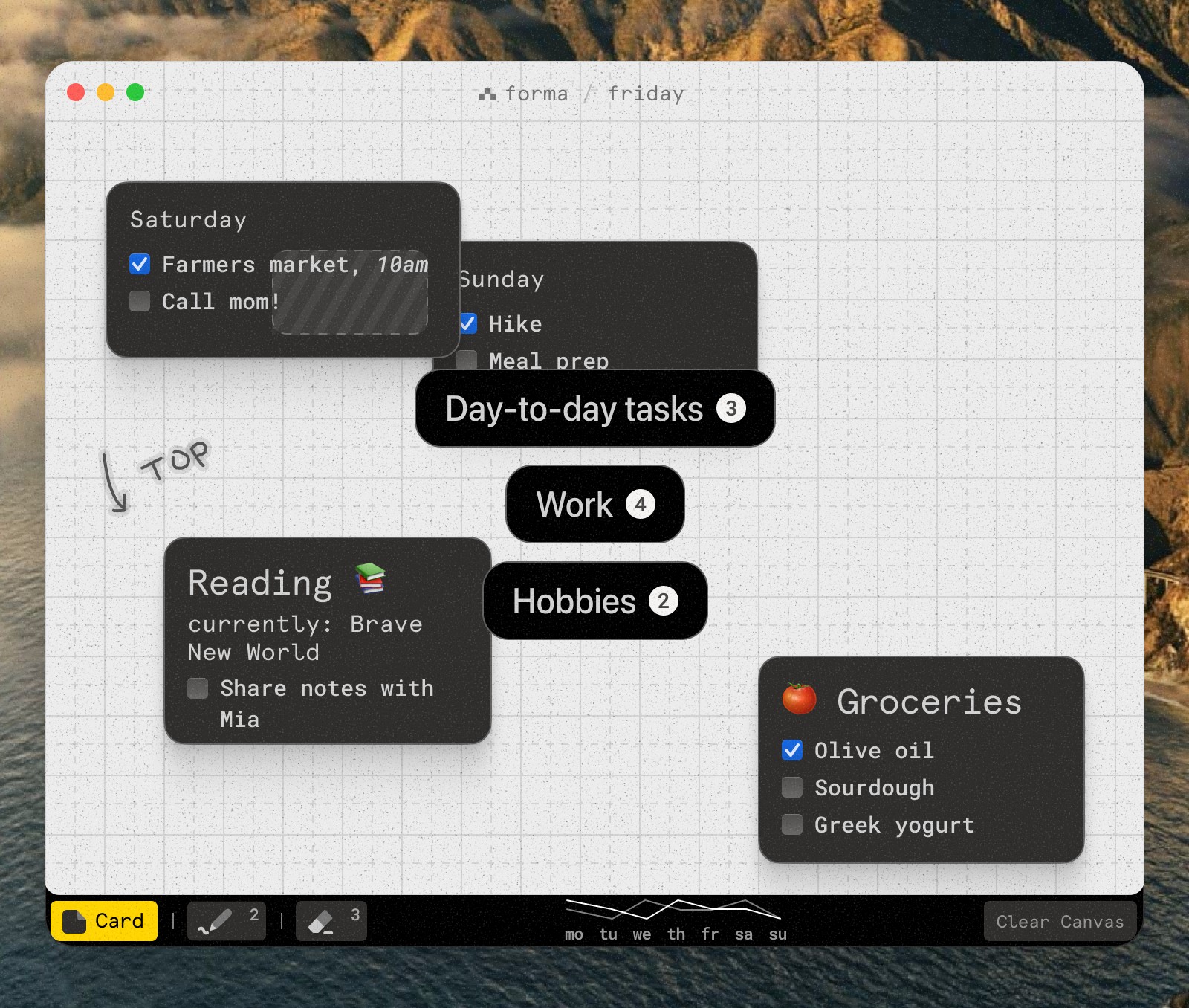 Forma app with card stack and no background