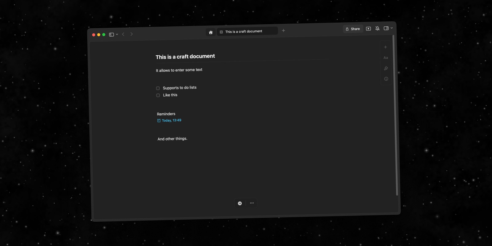 Screenshot of Craft open on a Mac showing a beautifully formatted document with cards