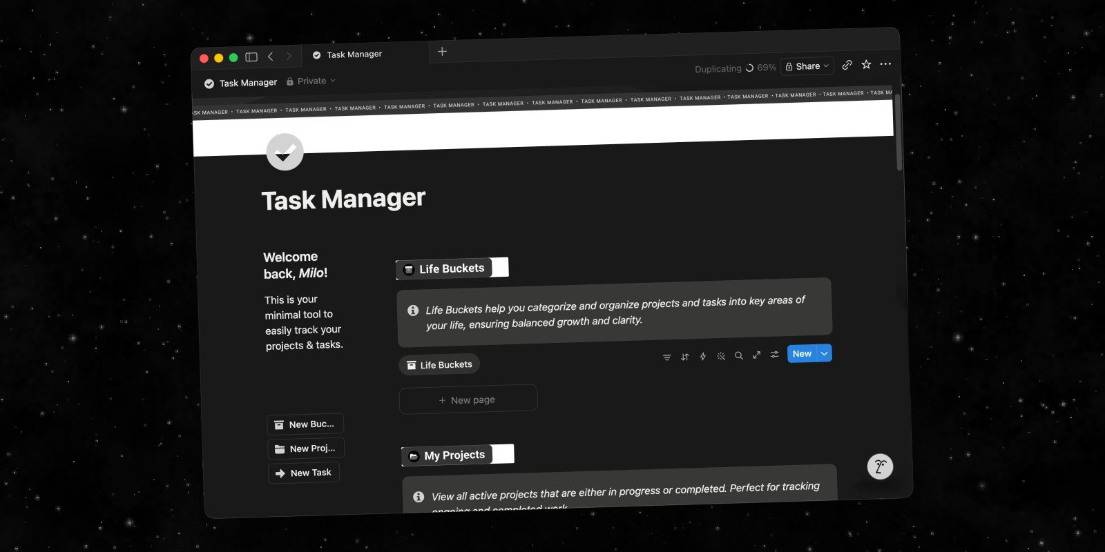 Screenshot of Notion open on a Mac showing a database view and sidebar