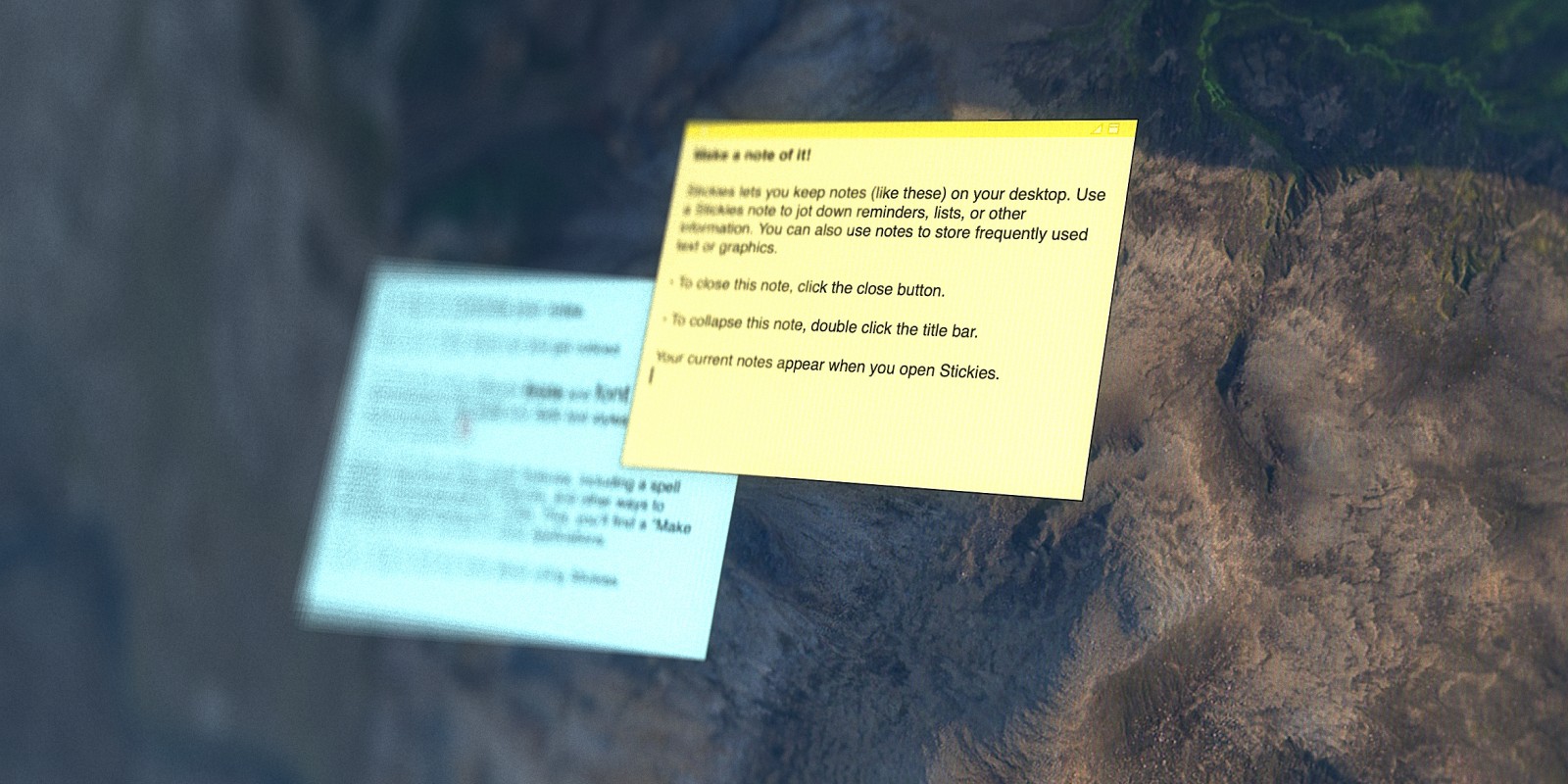 Screenshot of MacOS native sticky notes on a desktop