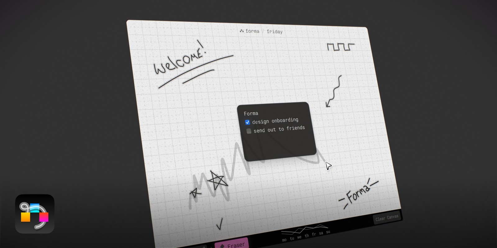Forma app opened on a canvas with cards, notes, and tasks arranged spatially