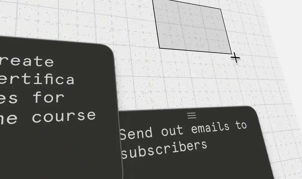 The Card tool's crosshair cursor drawing a new card on the Forma canvas, next to two dark cards